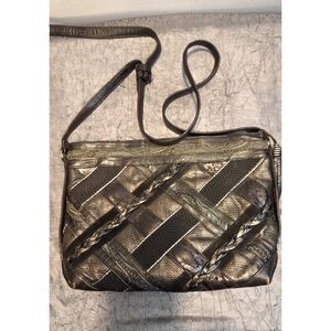 SHARIFF Vintage 80's Leather Woven Patchwork Collectable Shoulder Crossbody Bag‎